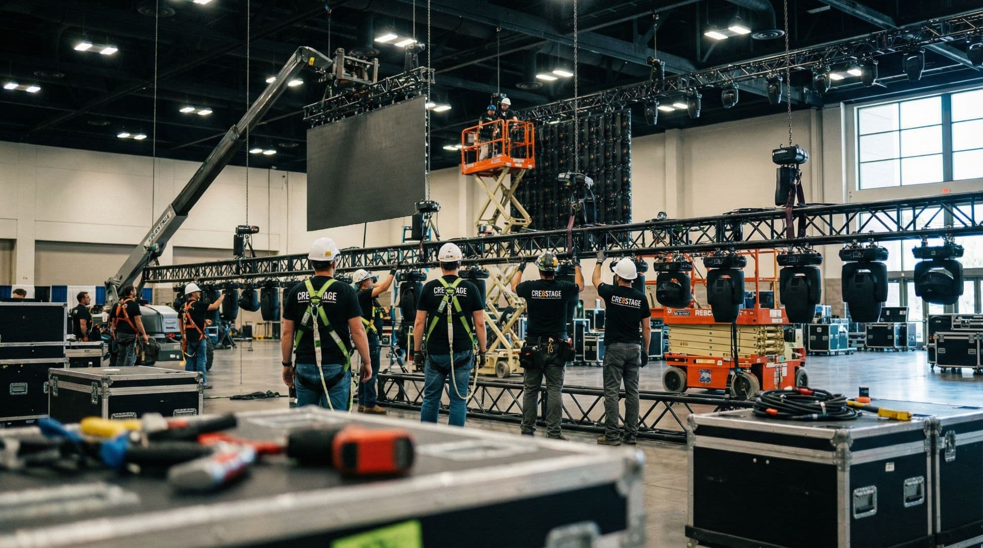 Technical crew setting up