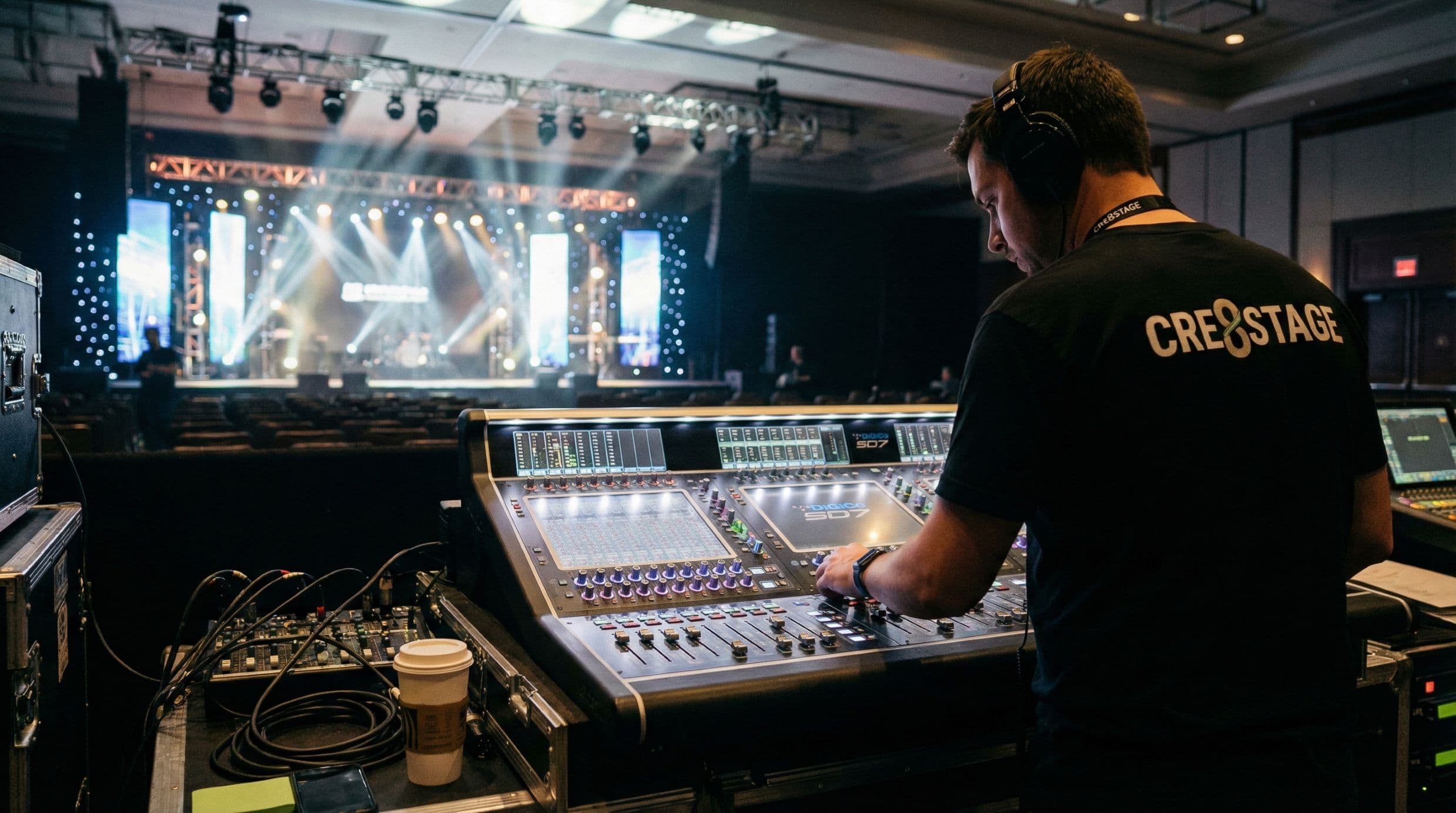 Sound engineer at mixing console
